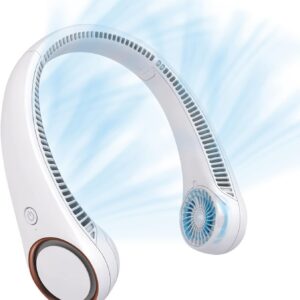 CIVPOWER Neck Fan: Portable Personal Neck Cooling Rechargeable Bladeless Fan - Hands Free 3 Speed 4000 mAh Battery USB Operated Wearable Headphone Design - Gift for Men Women Outdoor (White)