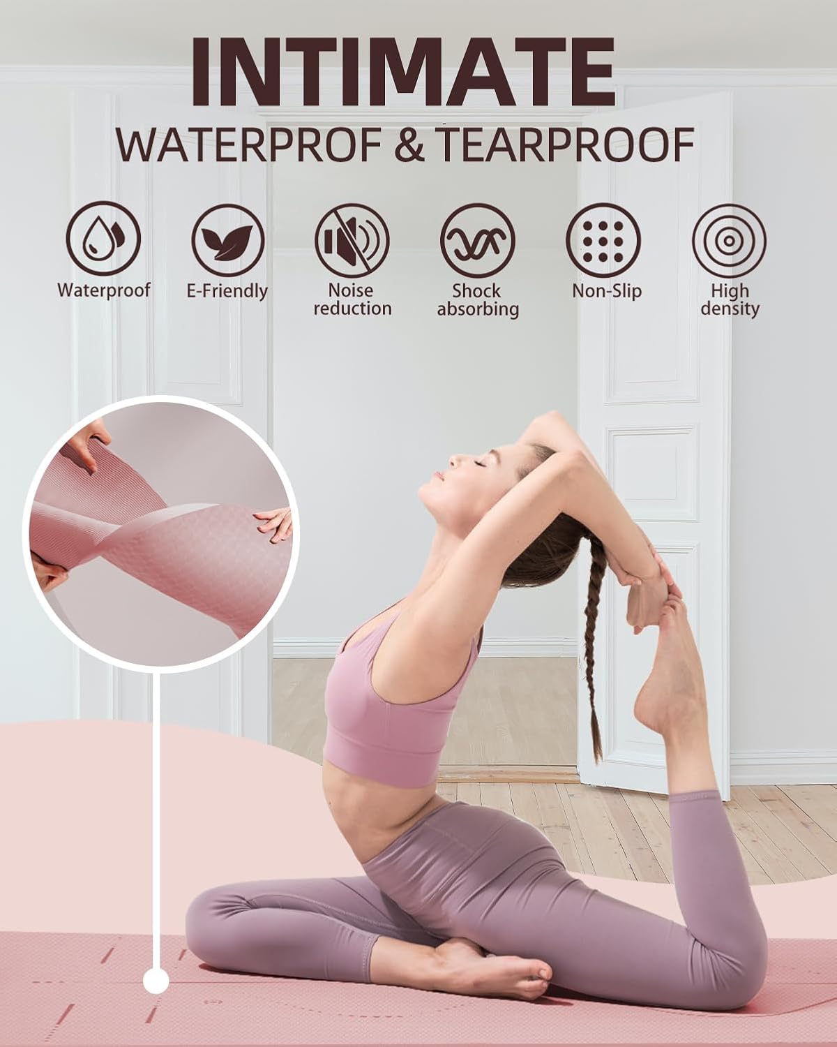 YOTTOY Yoga Mat, 72"x 32"x1/3" Extra Wide Non-Slip Exercise Fitness Yoga Mats,Eco-Friendly TPE Exercise Mats for Women Men Home Workout with Strap Bag - Image 7