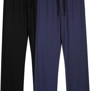 BAMBOO COOL Mens Pajama Pants Sleep Lounge Bottoms Soft Comfy Pj Pant Sleepwear with Pockets 2 Pack