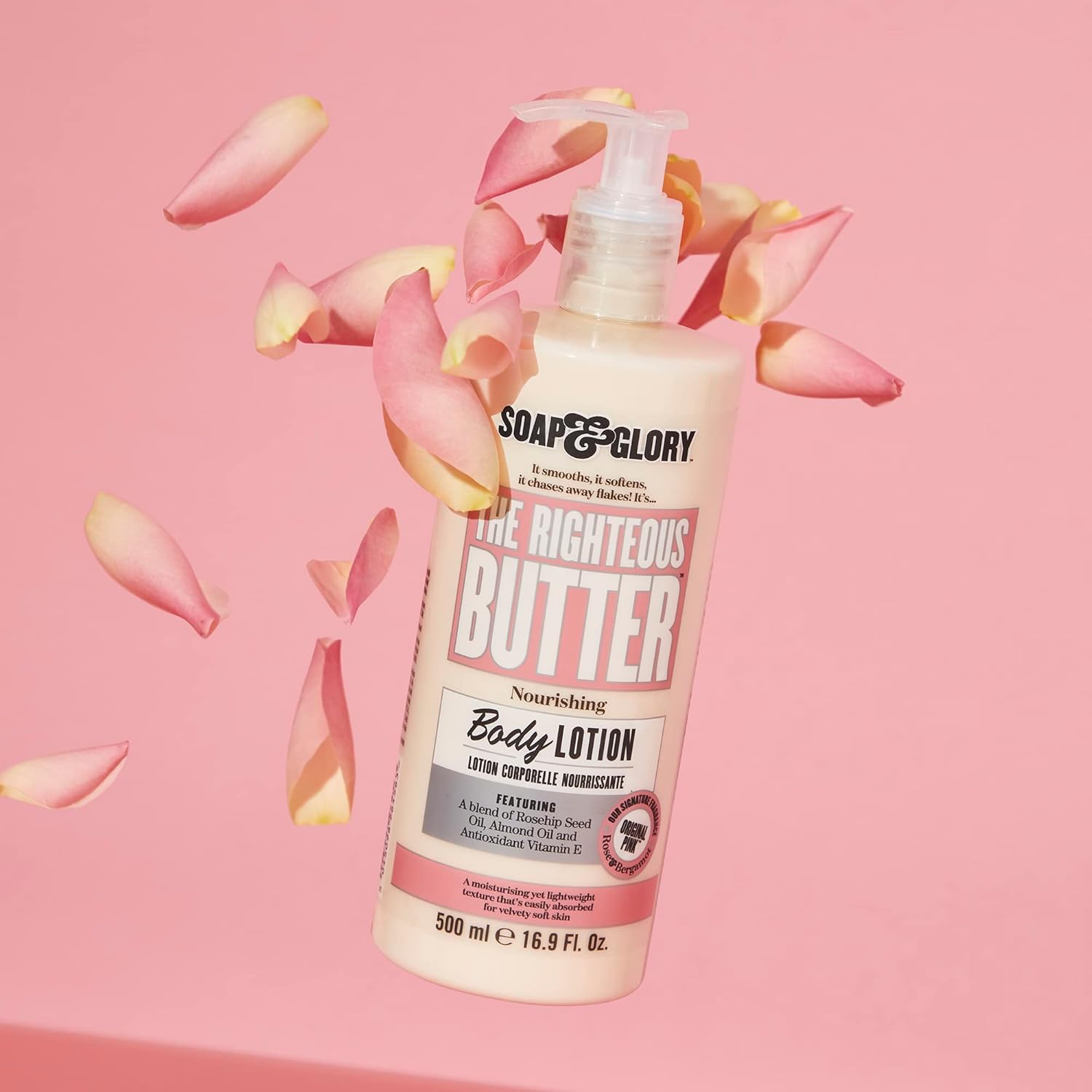 Soap & Glory Original Pink Moisturizing Body Lotion Pump - Lightweight Body Moisturizer for Dry Skin - With Shea Butter, Vitamin E & Aloe Vera for Soft, Hydrated Skin - Rose & Bergamot (16.9 fl oz) - Image 5