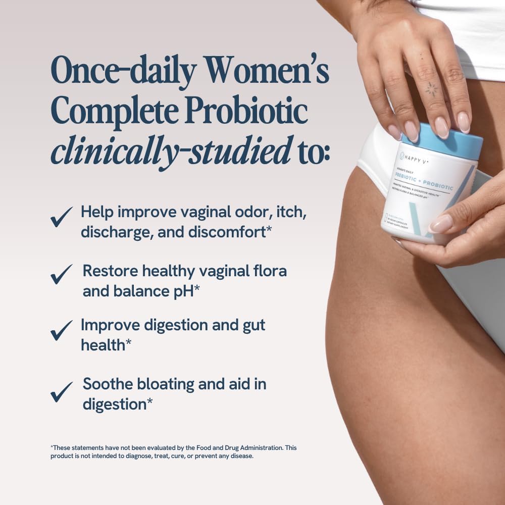 Happy V Dr. Formulated Vaginal Probiotics for Women Odor & Itch Support, Urinary & Gut Health, pH Balance | Womens Daily Probiotic with Patented Prebiotics & Lactobacillus for Feminine Wellness - Image 2