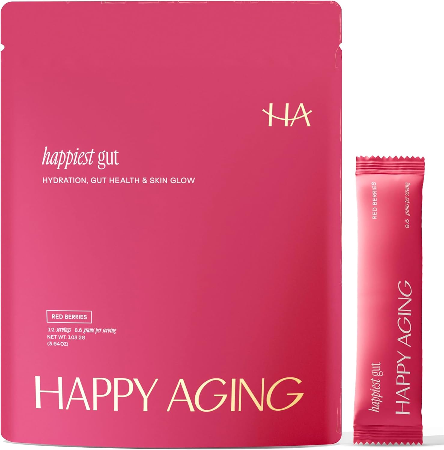 Happy Aging Electrolytes Powder Packets for Women - Sugar Free Hydration & Gut Health with Hyaluronic Acid & Bacillus Subtilis DE111 Probiotics - Dual Prebiotic System for Skin Beauty