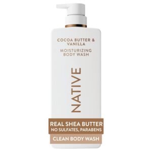 Native Cocoa Butter & Vanilla Scent 24-Hour Moisturizing Bodywash for Women & Men, Clean & Gentle, for Dry or Sensitive Skin, Keeps Skin Healthy & Smooth, Free of Sulfates, Cruelty-Free, 22 oz