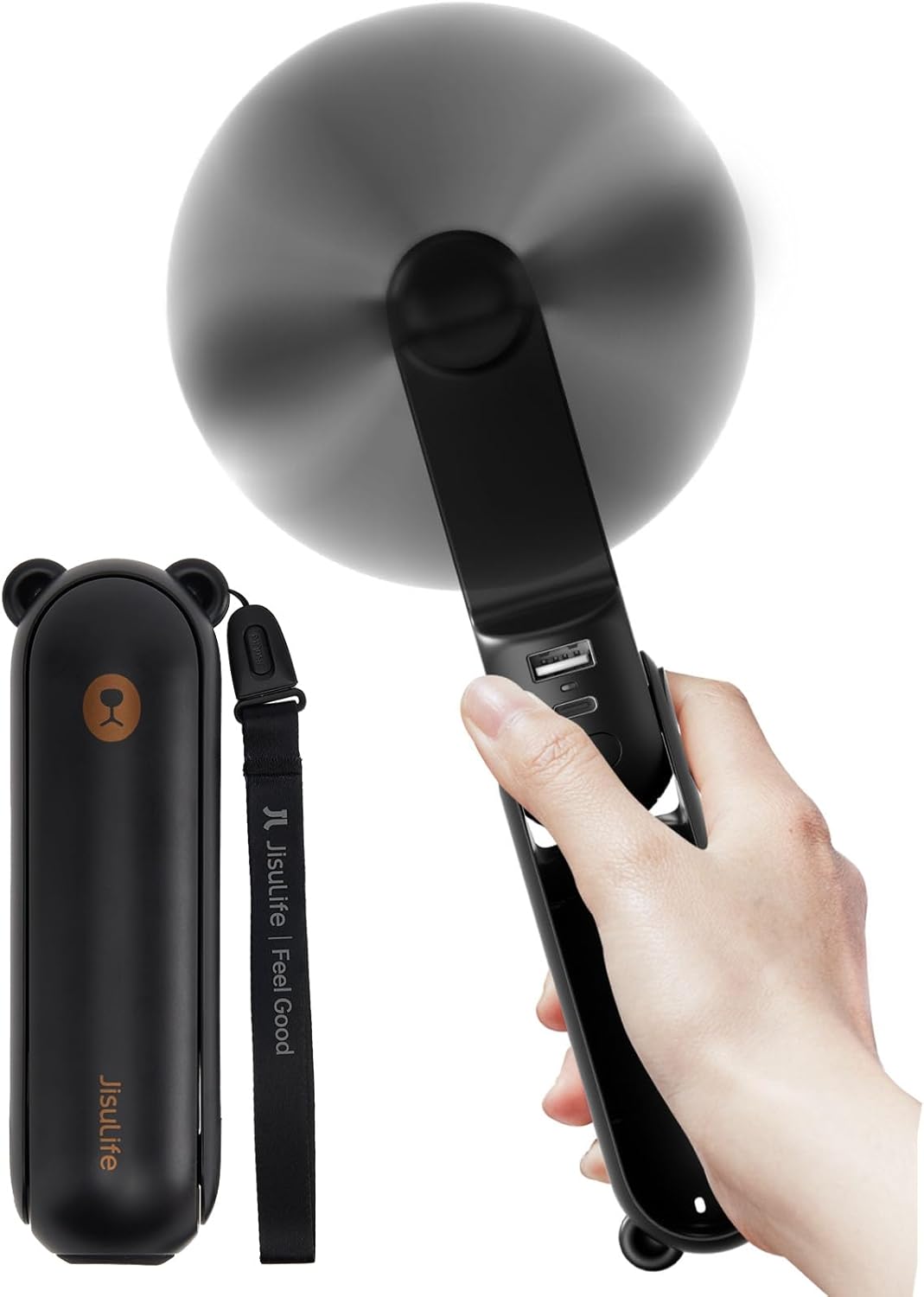 JISULIFE Handheld Fan 8 Plus: All-in-One Mini Fan with 37Hrs Cooling & 4500mAh PowerBank & Flashlight, USB Rechargeable, Portable Pocket Size for Travel, Makeup, Concert, Gifts for Women(Black)