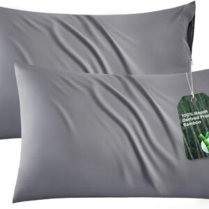 Bedsure Zipper Pillow Cases Queen, Cooling Pillow Cases Queen Size Set of 2, Rayon Derived from Bamboo Cooling Pillowcases for Hot Sleepers, Soft & PureWoven Pillow Covers, Dark Grey, 20x30 Inches
