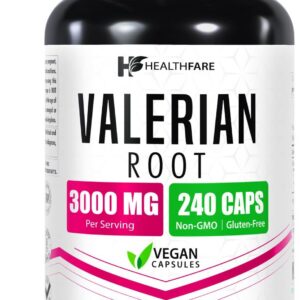 Healthfare Valerian Root Capsules | 3000mg High Potency Extract | 240 Vegan Pills | Herbal Supplement for Relaxation & Sleep Support | Non-GMO, Gluten-Free, Made in USA