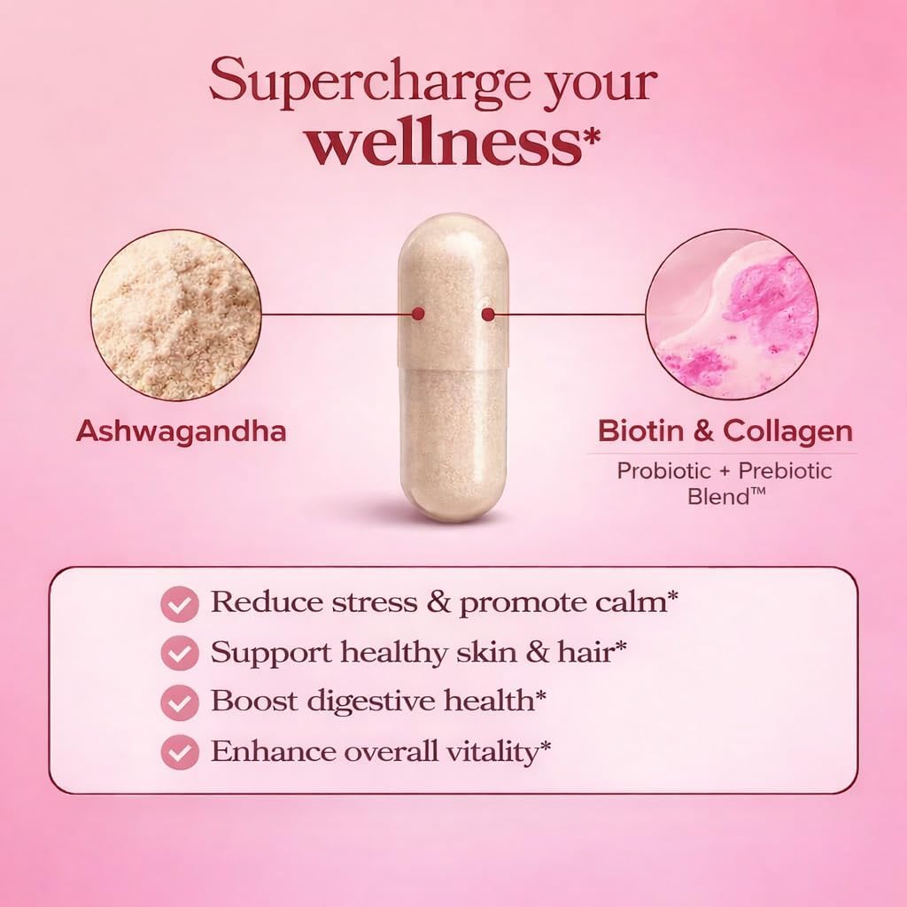 Ashwagandha for Women with Biotin & Collagen – 500mg Female-Optimized Stress & Hormone Support, Hair Skin & Nails – Non-GMO, Gluten-Free Capsules, 60 Count - 2-Month Supply - Image 2