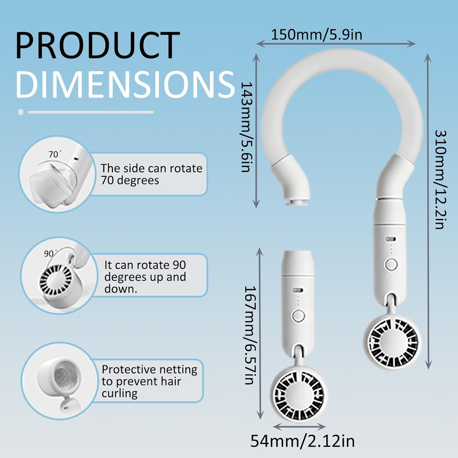Neck Fans That Blows Cold Air, Portable Rechargeable Cooling Neck Fan with Cooling Plate - Personal Fan Neck for Kid, Women, Men, Detachable Into Two Independent Fans for Office/Travel/Outdoor - Image 2