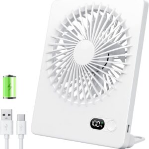 Zuvas Desk Fan Battery Operated Fan Rechargeable 180°Tilt Folding Personal Fan Ultra Quiet Small Portable 3 Speed Adjustable Strong Wind Fan For Office Bedroom Home Desktop Camping (White)
