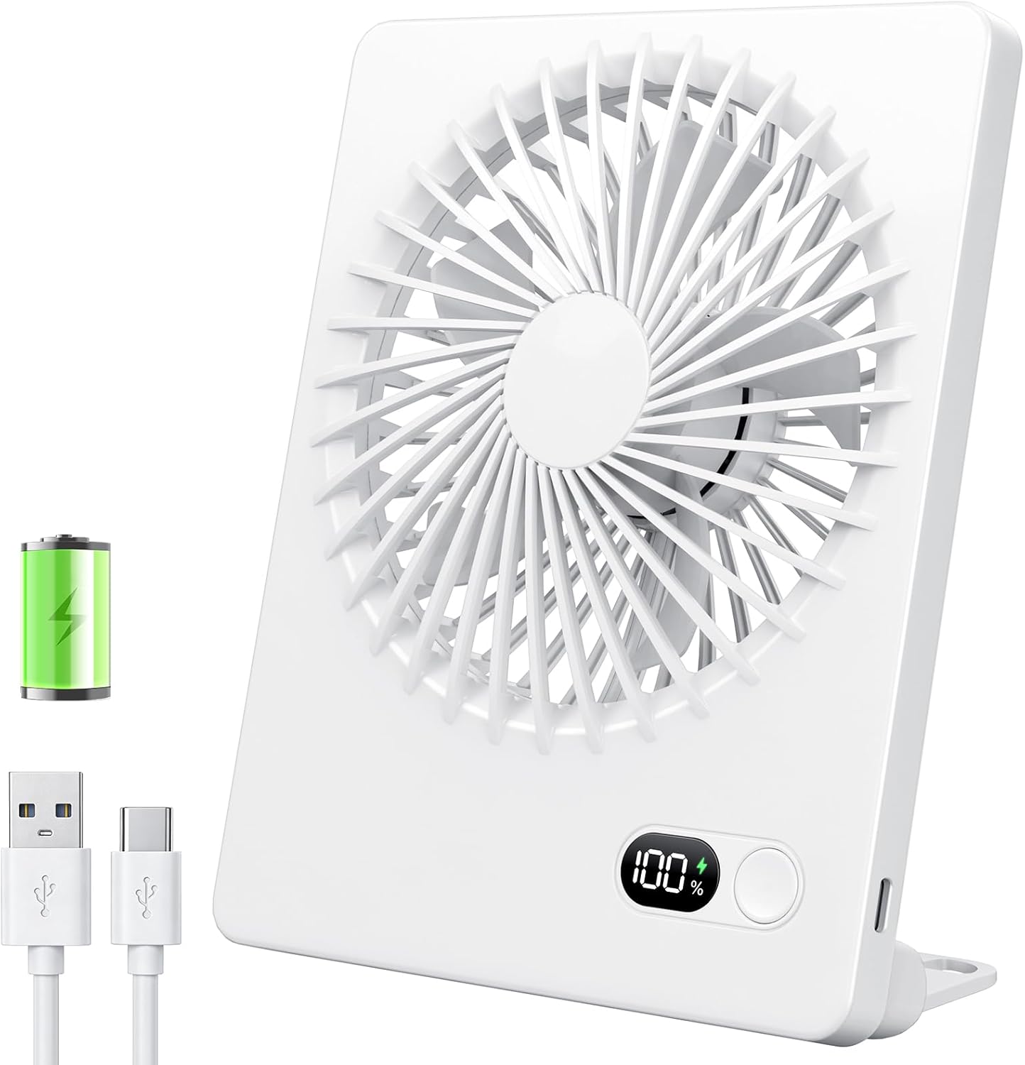 Zuvas Desk Fan Battery Operated Fan Rechargeable 180°Tilt Folding Personal Fan Ultra Quiet Small Portable 3 Speed Adjustable Strong Wind Fan For Office Bedroom Home Desktop Camping (White)
