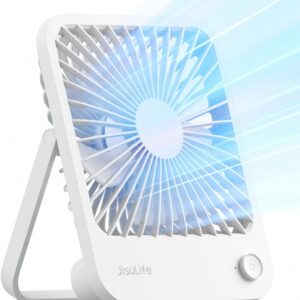 JISULIFE Desk Fan Battery Rechargeable, 4500mAh 180°Foldable Portable Personal Fan, 4 Speeds Adjustable Long Battery-life for Home Office Travel Outdoor Gifts for Women Men-White