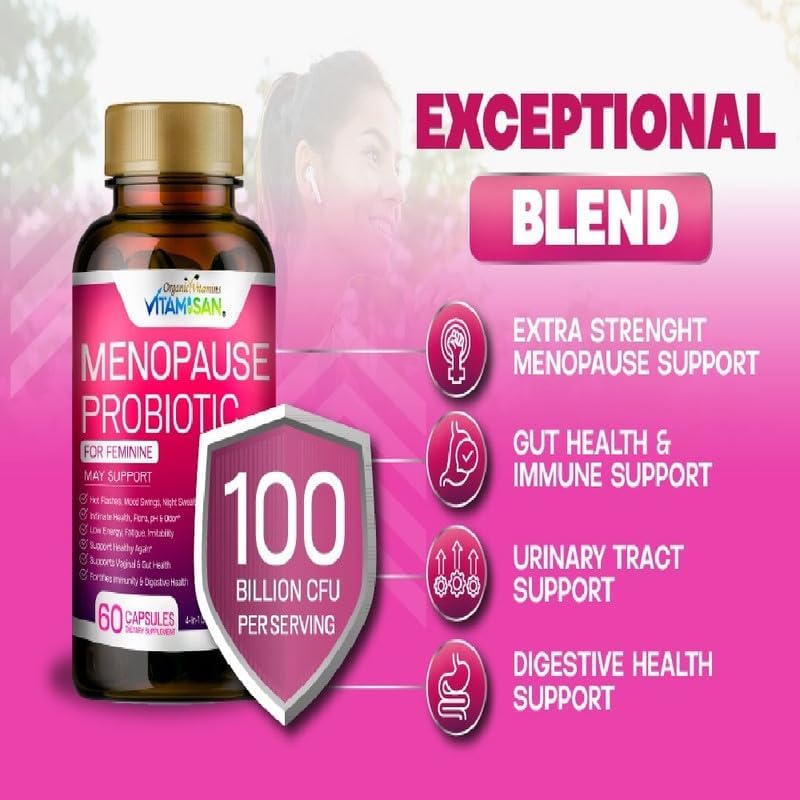 VITAMISAN Menopause Support Probiotic 2 Pack – 100 Billion CFU with Black Cohosh & Ashwagandha – Hormone-Free Prebiotics & Probiotics for Women – Feminine Care, pH Balance & Mood Support - Image 2