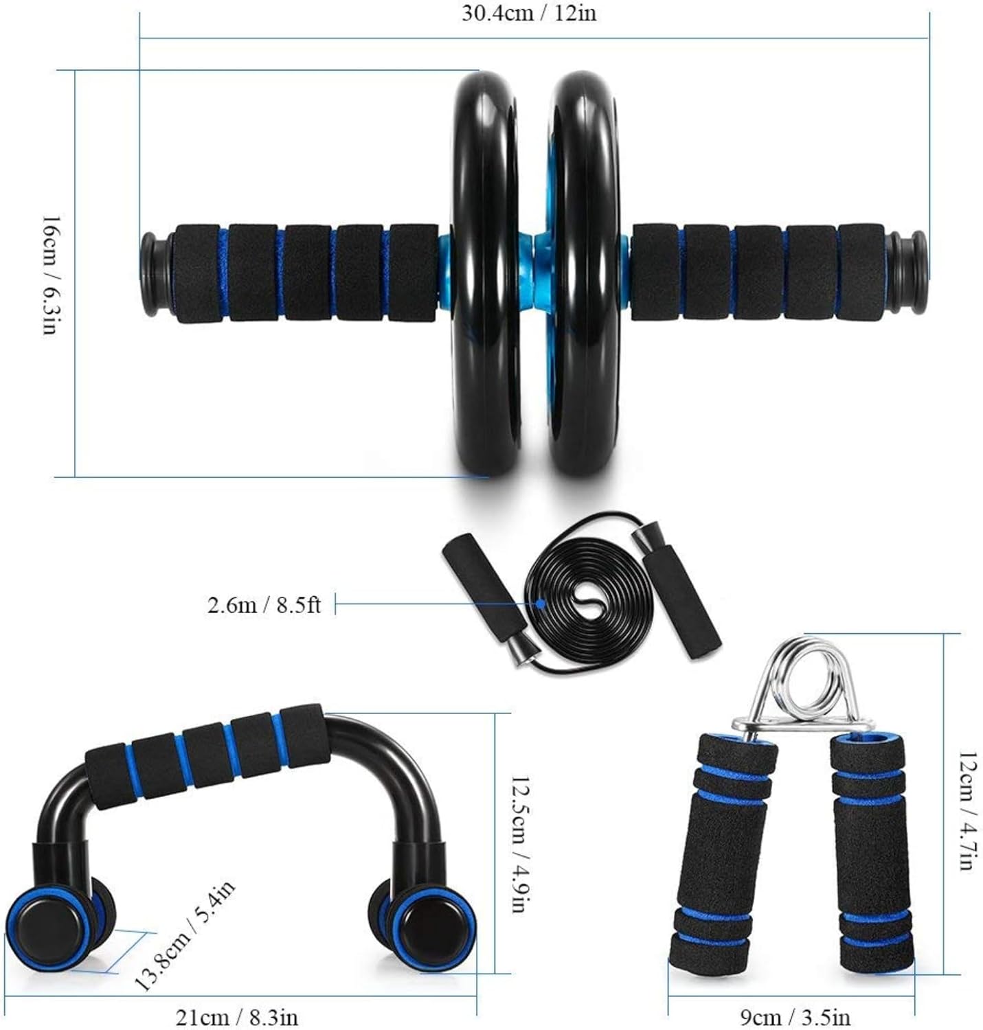 TOMSHOO AB Wheel Roller Kit with Push-Up Bar, Knee Mat, Jump Rope and Hand Gripper - Home Gym Workout for Men Women Core Strength & Abdominal Exercis - Image 7