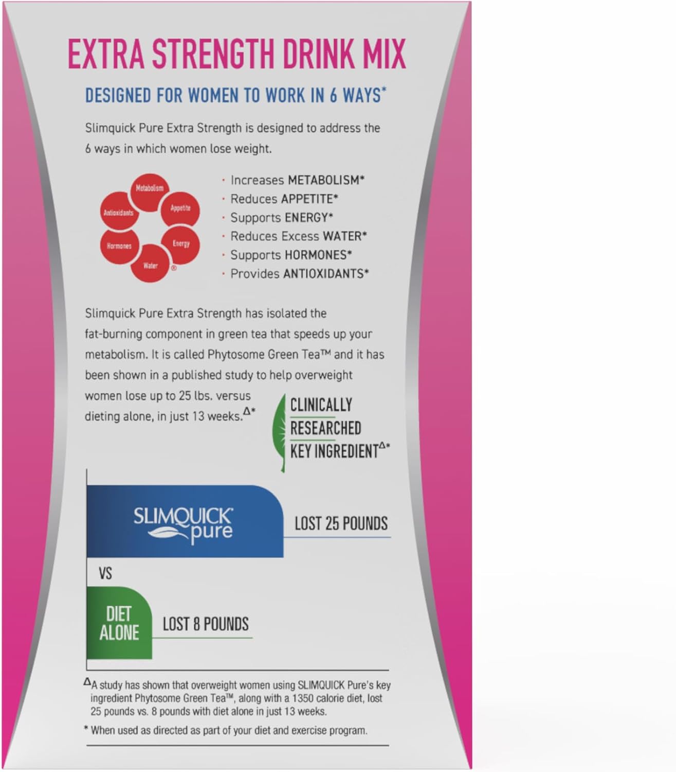 SlimQuick Pure 3X Extra Strength Drink Mix Packets, Metabolism & Weight Management for Women, Helps in Fat Breakdown, with Green Tea, Caffeine, Chaste Tree, Rhodiola Extract - Pink Lemonade, 26 Count - Image 7