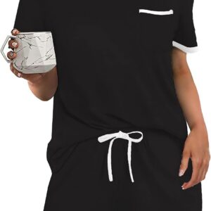 Ekouaer Pajama Set for Women 2 Piece Lounge Set Short Sleeve Tops and Shorts Soft Sleepwear, Chest Pocket