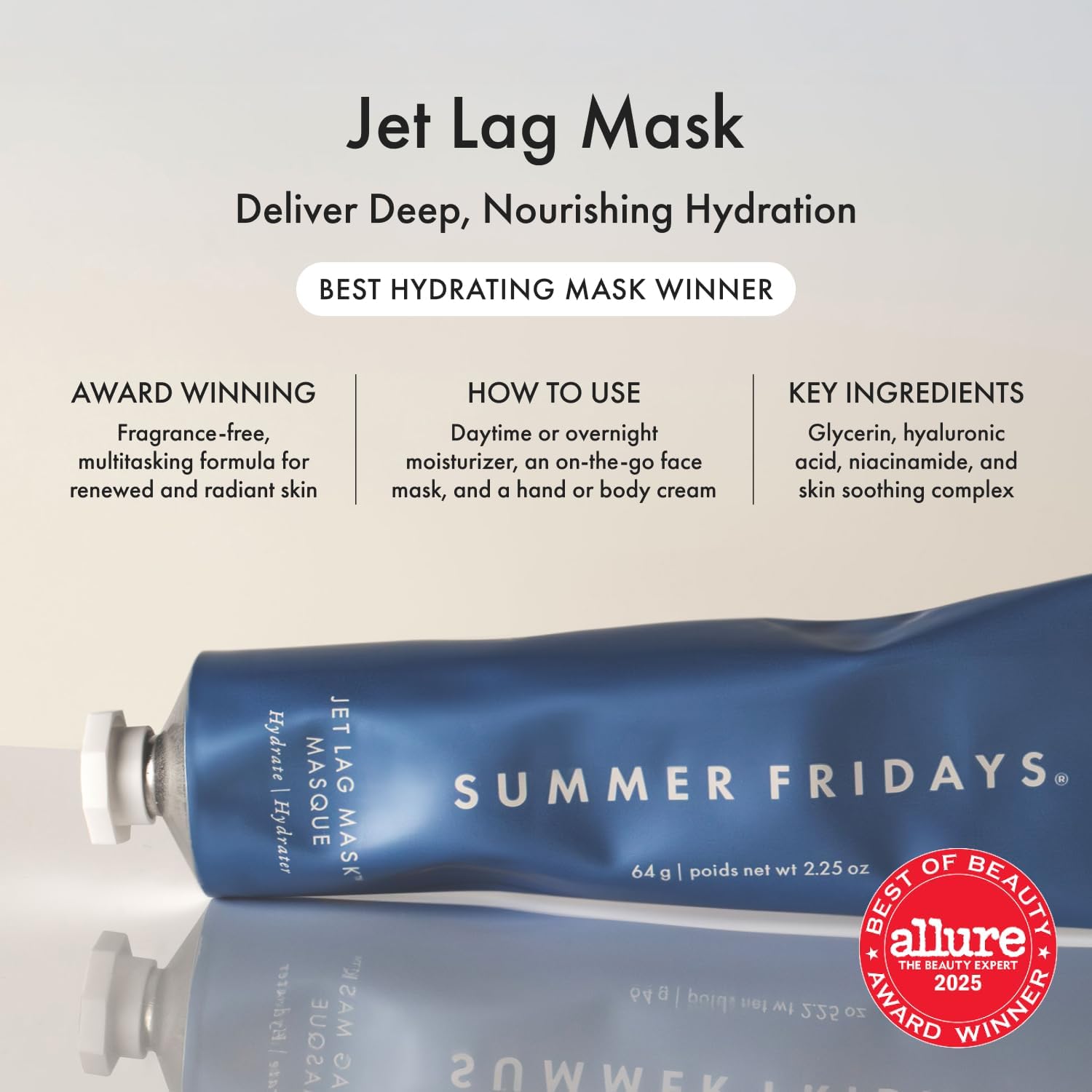 Summer Fridays - Jet Lag Mask, Hydrating, Nourishing Face Mask with Antioxidants (2.25 Oz - Full Size) + Super Amino Gel Cleanser - Vitamin E, Vegan - Gentle, Daily Face Wash - All Skin Types (5 Oz) - Image 2