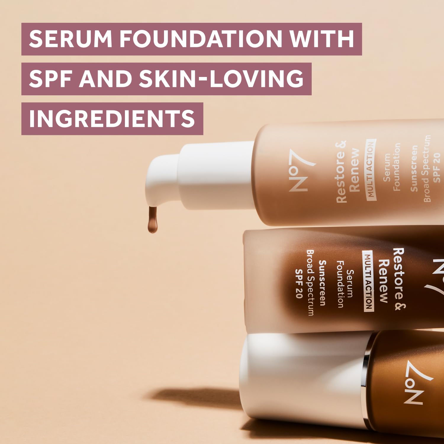 No7 Restore & Renew Multi Action Serum Foundation - Calico - Liquid Foundation Makeup with Vitamin C, Vitamin E & Collagen for Face - Beauty Skin Serum Formula with Medium Coverage (30ml) - Image 6