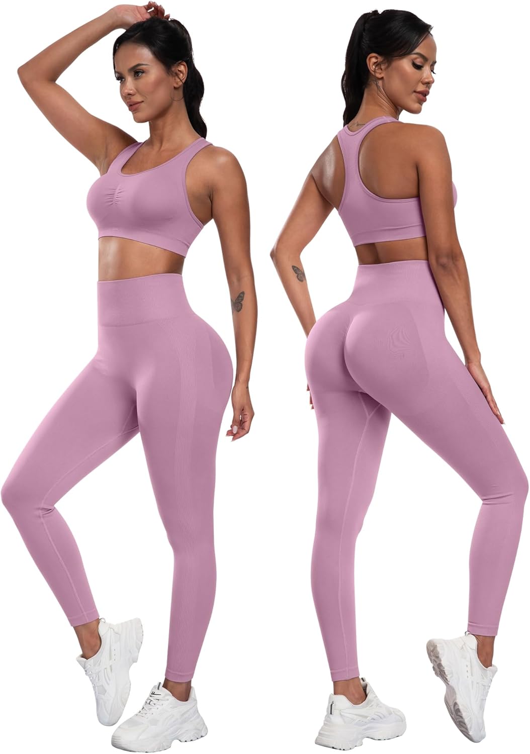 3 Piece Workout Sets for Women Butt Lifting Leggings with High Impact Sports Bra Gym Shorts - Image 3