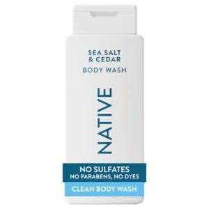 Native Sea Salt & Cedar Scent 24-Hr Refreshing Clean Body Wash for Men & Women, for All Skin Types Incl. Sensitive, Leaves Skin Feeling Clean & Soft, Free of Phthalates, Sulfates & Parabens, 18 oz