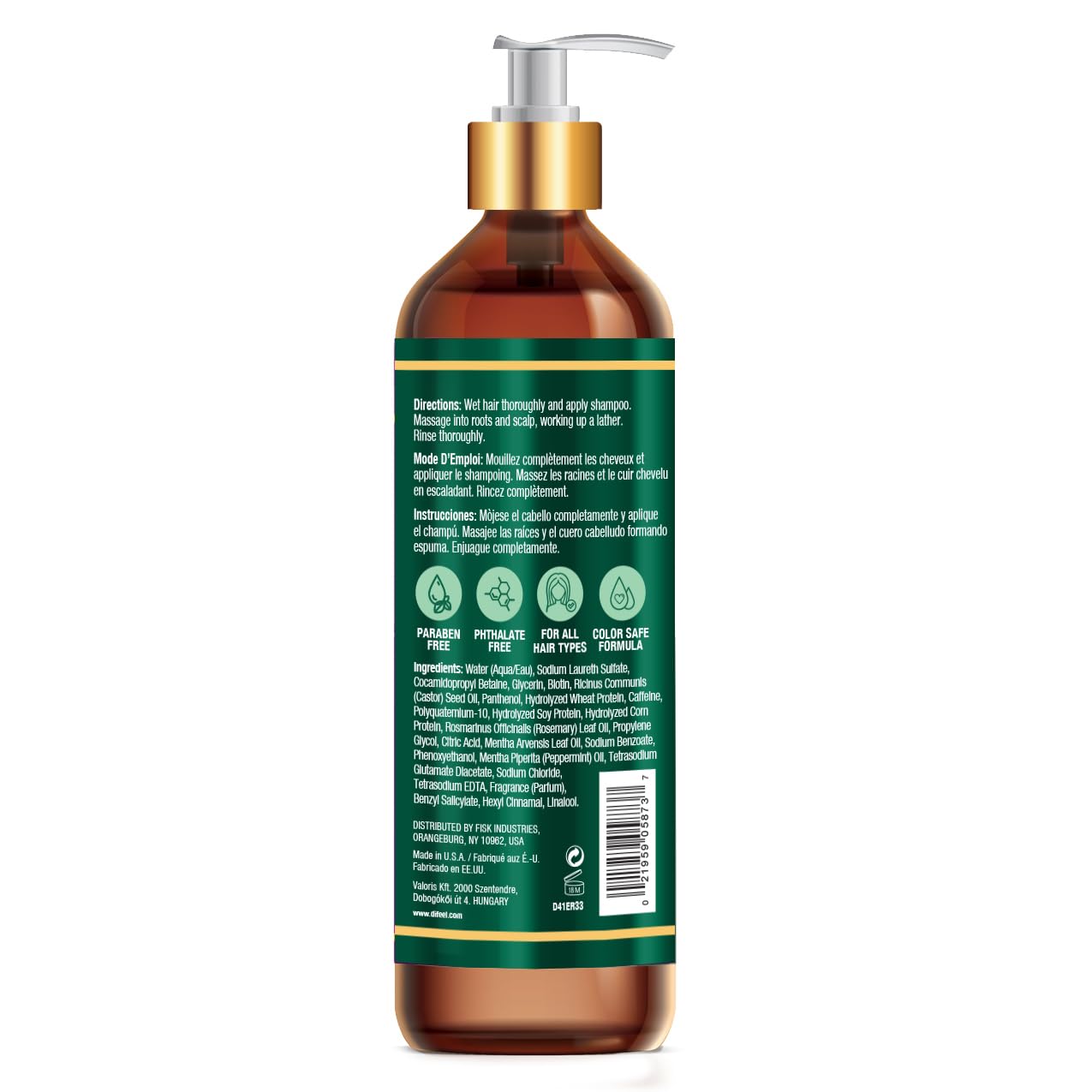 Difeel Rosemary Mint Strengthening Shampoo with Biotin 33.8 oz. - Made with Natural Rosemary Oil for Hair Growth - Image 2