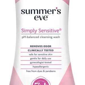 Summer's Eve Simply Sensitive All-Over Daily Feminine Wash, Gentle pH-Balanced Body Wash for Women, Removes Vaginal Odor, 15 Fl Oz