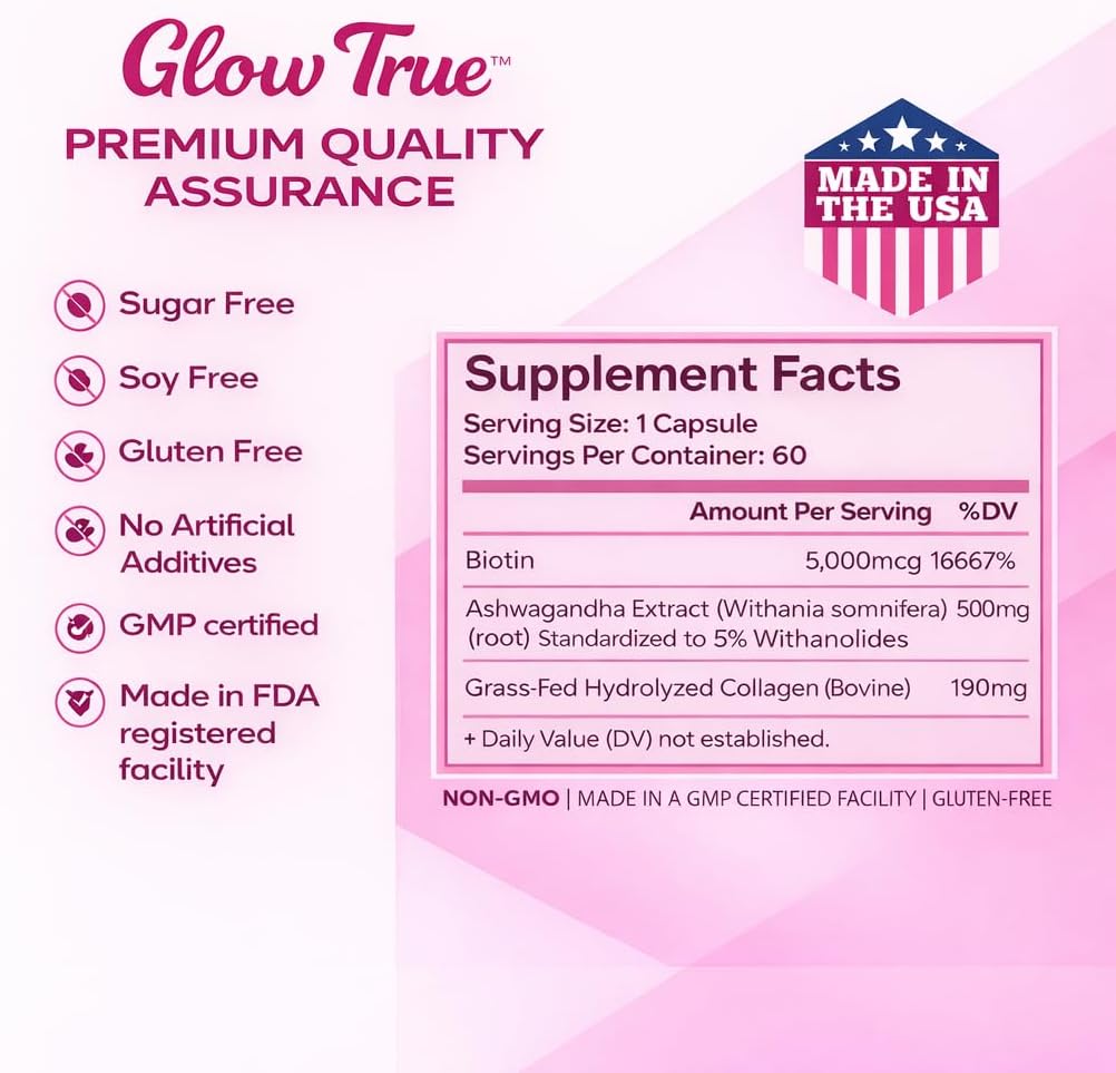 Ashwagandha for Women with Biotin & Collagen – 500mg Female-Optimized Stress & Hormone Support, Hair Skin & Nails – Non-GMO, Gluten-Free Capsules, 60 Count - 2-Month Supply - Image 5