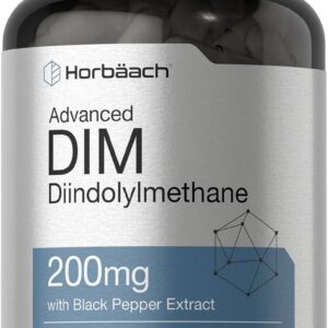 Horbäach DIM Supplement 200mg | 200 Capsules | with Black Pepper Extract | Advanced Diindolylmethane for Women and Men | Non-GMO, Gluten Free