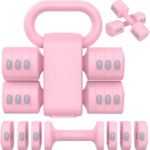 Hezeyferg 2-in-1 Adjustable Dumbbells Set, 4 Levels Weight Dumbbells Set for Women Men, Each 2.2/3.3/4.4/5.5lb Hand Weights with Kettlebell Form for Home Gym Exercise Training