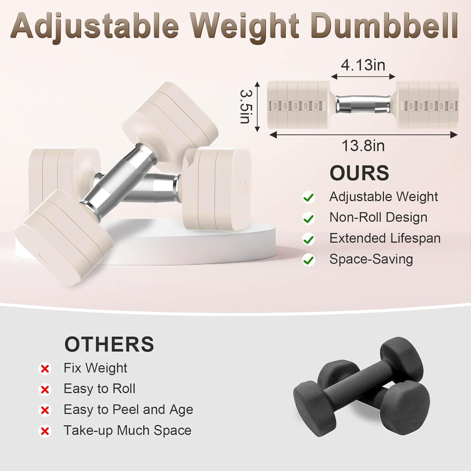 Hezeyferg 30.8LB Adjustable Dumbbell Set, Each Adjustable Weight Dumbbell with 6 Levels 4.4/6.6/8.8/11/13.2/15.4lb, Hand Weights Set for Men/Women Home Gym Exercise Workout - Image 4