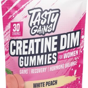 Creatine Gummies for women | 3g Creatine Monohydrate Per Serving | DIM Supplement 100 mg | Estrogen Balance for Women | Hormonal Acne, Hormone Balance, Glute Builder (90 Count, White Peach)