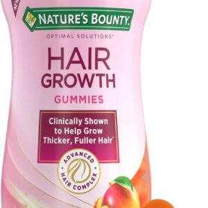 Nature’s Bounty Hair Growth Gummies for Supporting Thicker, Fuller Hair with Biotin, Silicon & Arginine, Peach Mango Flavor – Gluten Free, Contains No Lactose, Sodium or Fish, 60 Count/30 Servings