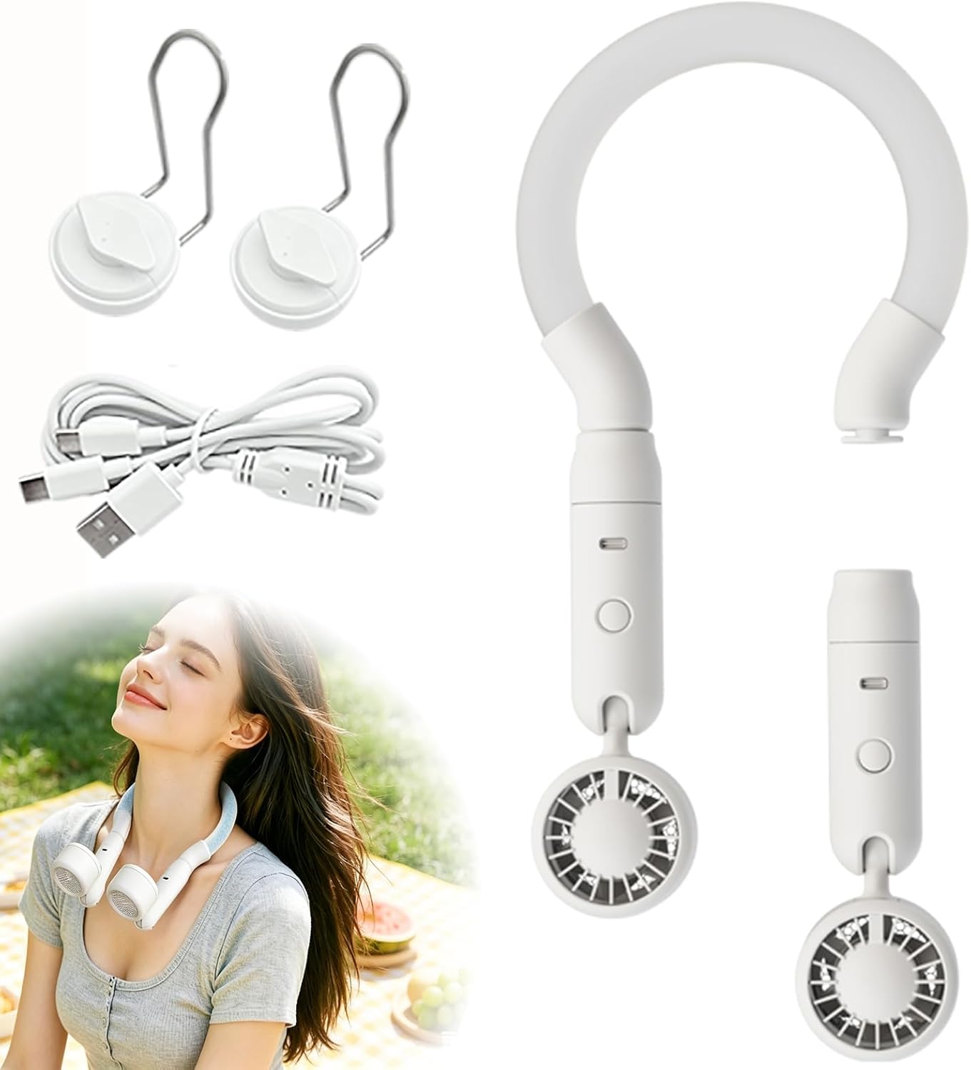 Neck Fans That Blows Cold Air, Portable Rechargeable Cooling Neck Fan with Cooling Plate - Personal Fan Neck for Kid, Women, Men, Detachable Into Two Independent Fans for Office/Travel/Outdoor