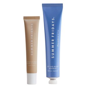 Summer Fridays Lip Butter Balm Day/Night Hydrating Lip Mask - Shea Butter, Vegan - Vanilla (0.5 Oz) + Jet Lag Mask Mini - Hydrating, Nourishing Face Mask with Antioxidants (1 oz)