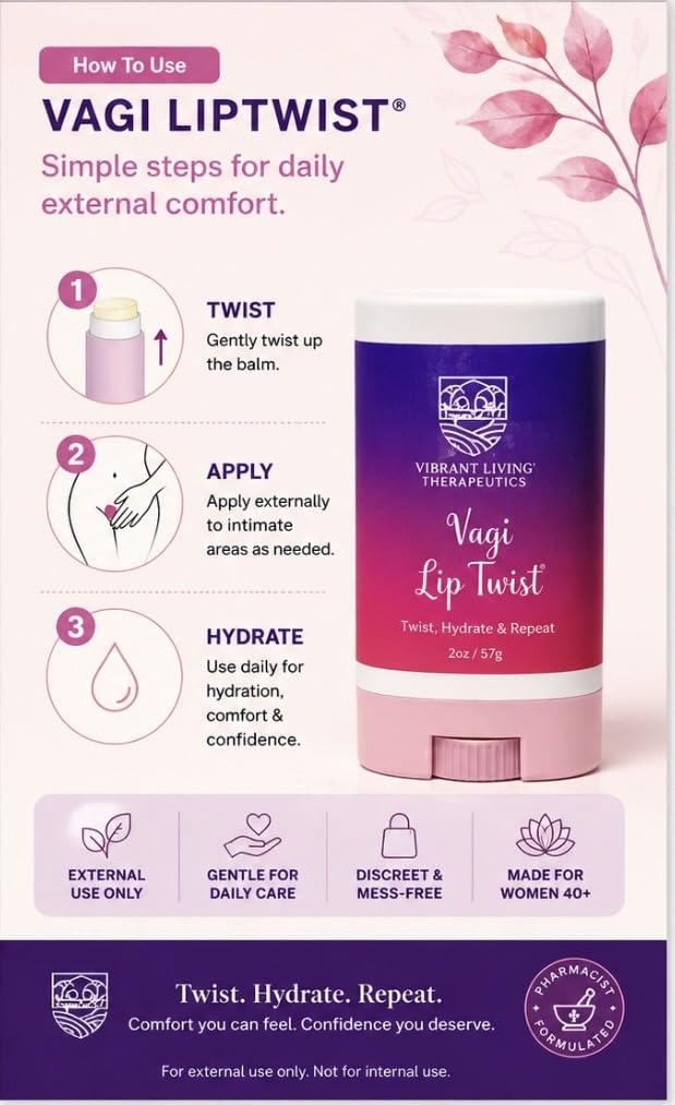 Menopause Intimate Dryness Support | External Vulvar Balm Stick |VagiLiptTwist by VLT| Non-Hormonal Intimate Moisturizer with Meadowfoam, Grapeseed and Chamomile | Discreet, Mess-Free Application - Image 7