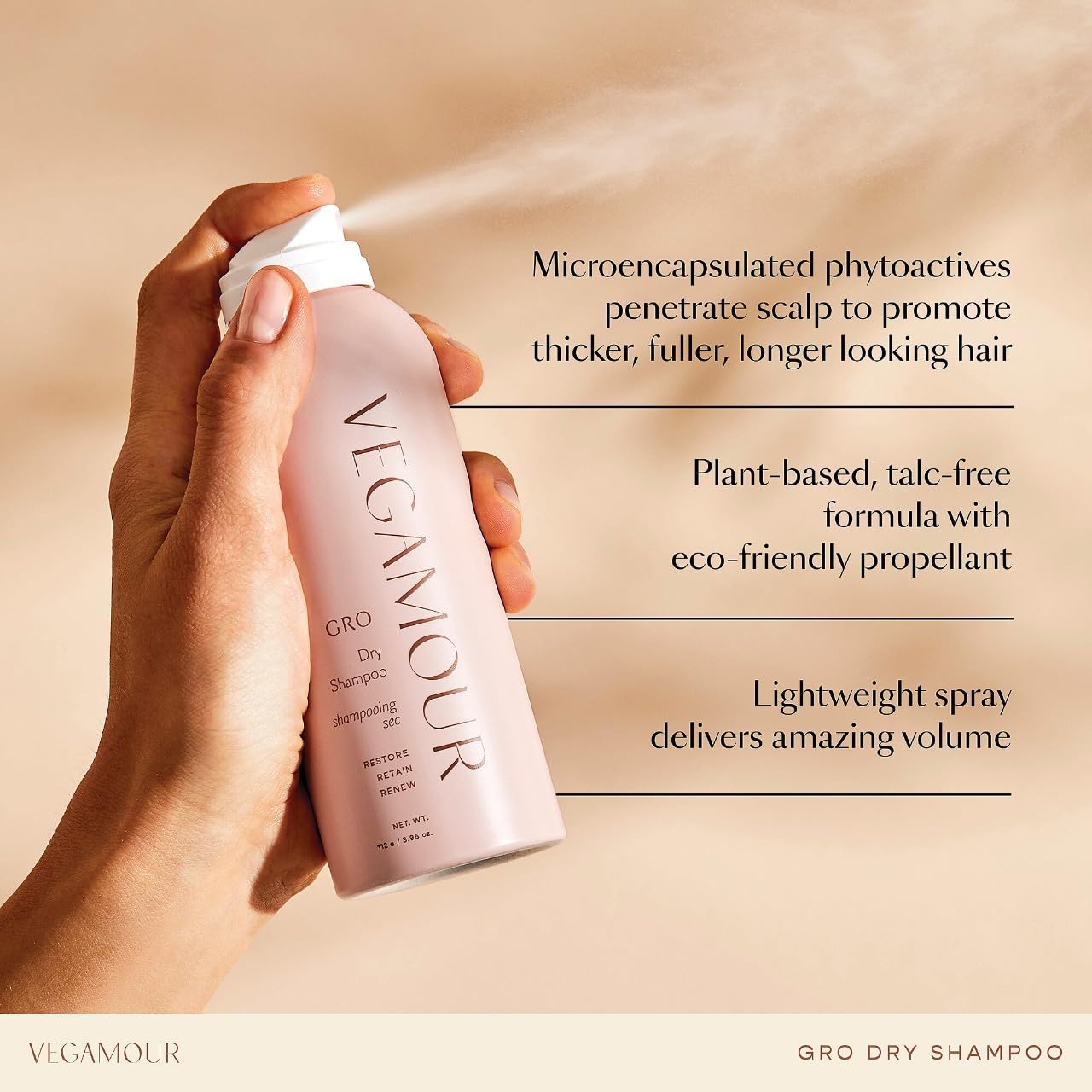 VEGAMOUR GRO Dry Shampoo, Volumizing Dry Shampoo Spray Formulated Without Benzene, Supports Thicker Fuller Looking Hair, Natural Citrus Scent - Image 4