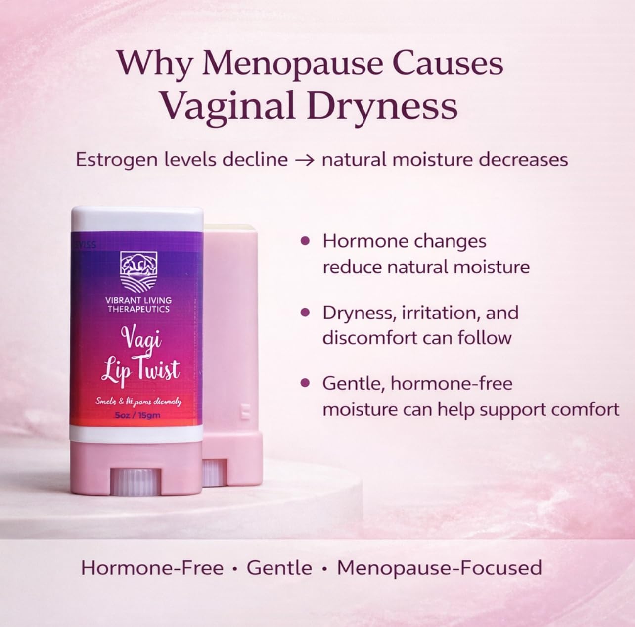 Menopause Intimate Dryness Support | External Vulvar Balm Stick |VagiLiptTwist by VLT| Non-Hormonal Intimate Moisturizer with Meadowfoam, Grapeseed and Chamomile | Discreet, Mess-Free Application - Image 5