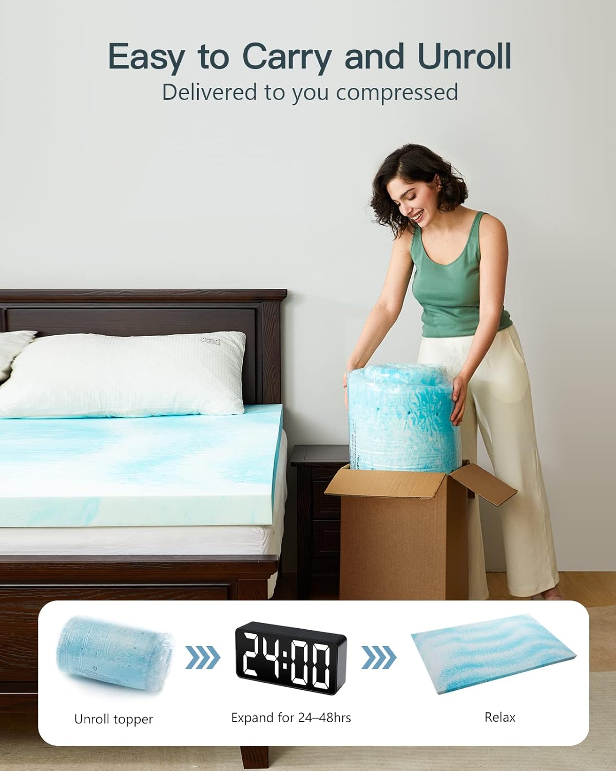 PERLECARE 3 Inch Queen Memory Foam Mattress Topper, Cooling Gel Infused Mattress Pad, Ventilated Bed Topper for Pressure Relief, Made with CertiPUR-US® Certified Foam, Blue - Image 6