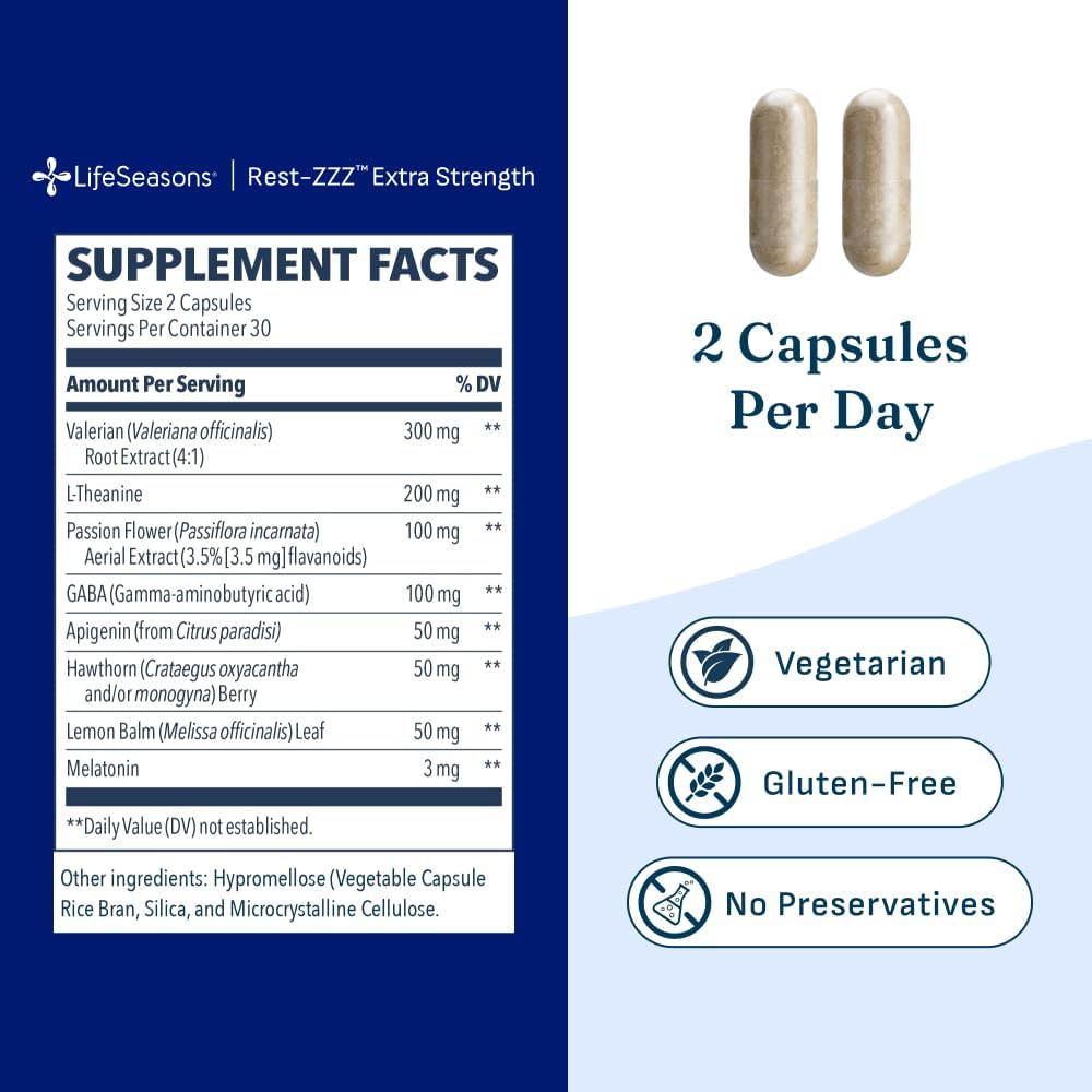 Rest-ZZZ Extra Strength - Sleep Support Supplement - Fall Asleep & Stay Asleep - Calms Nervous System - Naturally Ease Muscle Tension & Restlessness - Low Dose Melatonin GABA & Chamomile - 60 Capsules - Image 5