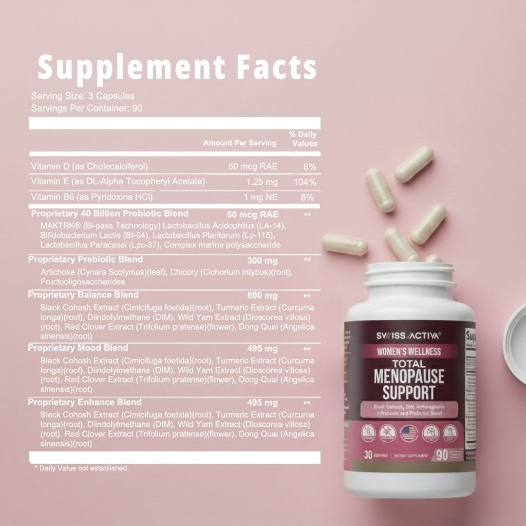 Swiss Activa+ Labs Total Menopause Support – Hormone Balance, Hot Flash Relief, Mood & Energy Boost, Gut Health, Vegan, Non-GMO Plant-Based Menopause Supplements for Women – 30-Day Supply - Image 9