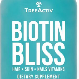 Biotin Bliss Skin Hair Nails Vitamins + Saw Palmetto Supplement Volumizer & Thickening Formula for Men Women Folate MSM B Complex for Hair Growth & Strength 60 Capsules 30-Day Supply