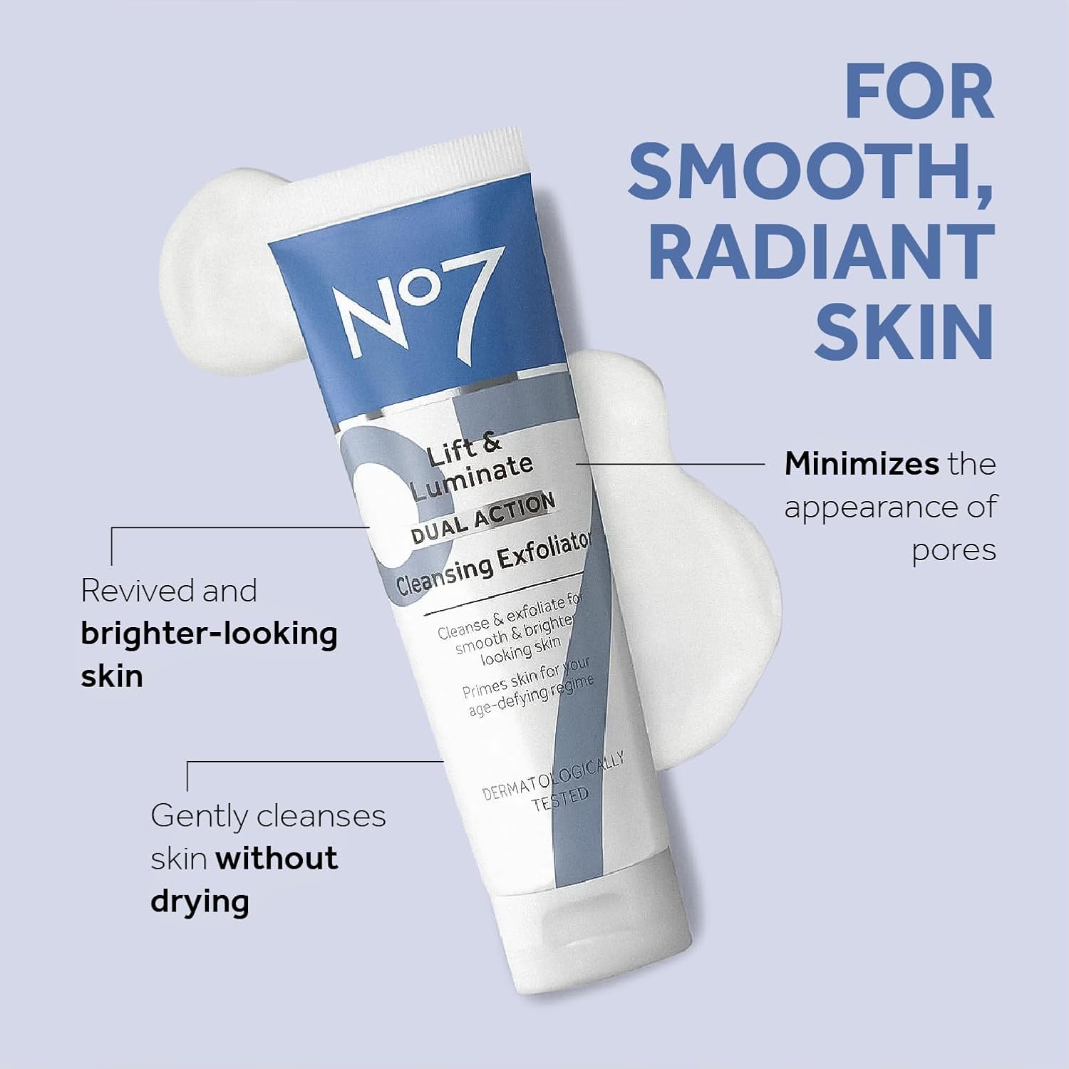 No7 Lift & Luminate Dual Action Cleansing & Exfoliating Face Wash - Gentle Face Exfoliator with Vitamin C, E & B5 - Deep Pore Cleanser for Dull & Uneven Skin Tone (3.3 Fl Oz) - Image 2