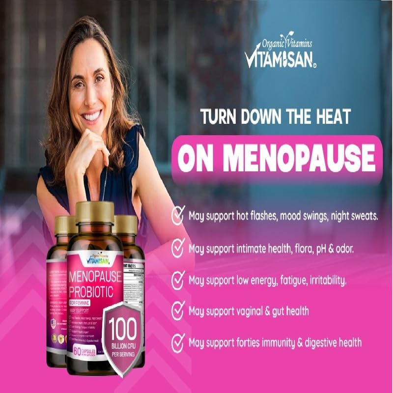 VITAMISAN Menopause Support Probiotic 2 Pack – 100 Billion CFU with Black Cohosh & Ashwagandha – Hormone-Free Prebiotics & Probiotics for Women – Feminine Care, pH Balance & Mood Support - Image 4