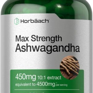 Horbäach Ashwagandha Supplement | Max Strength | 120 Capsules | Non-GMO, Gluten Free