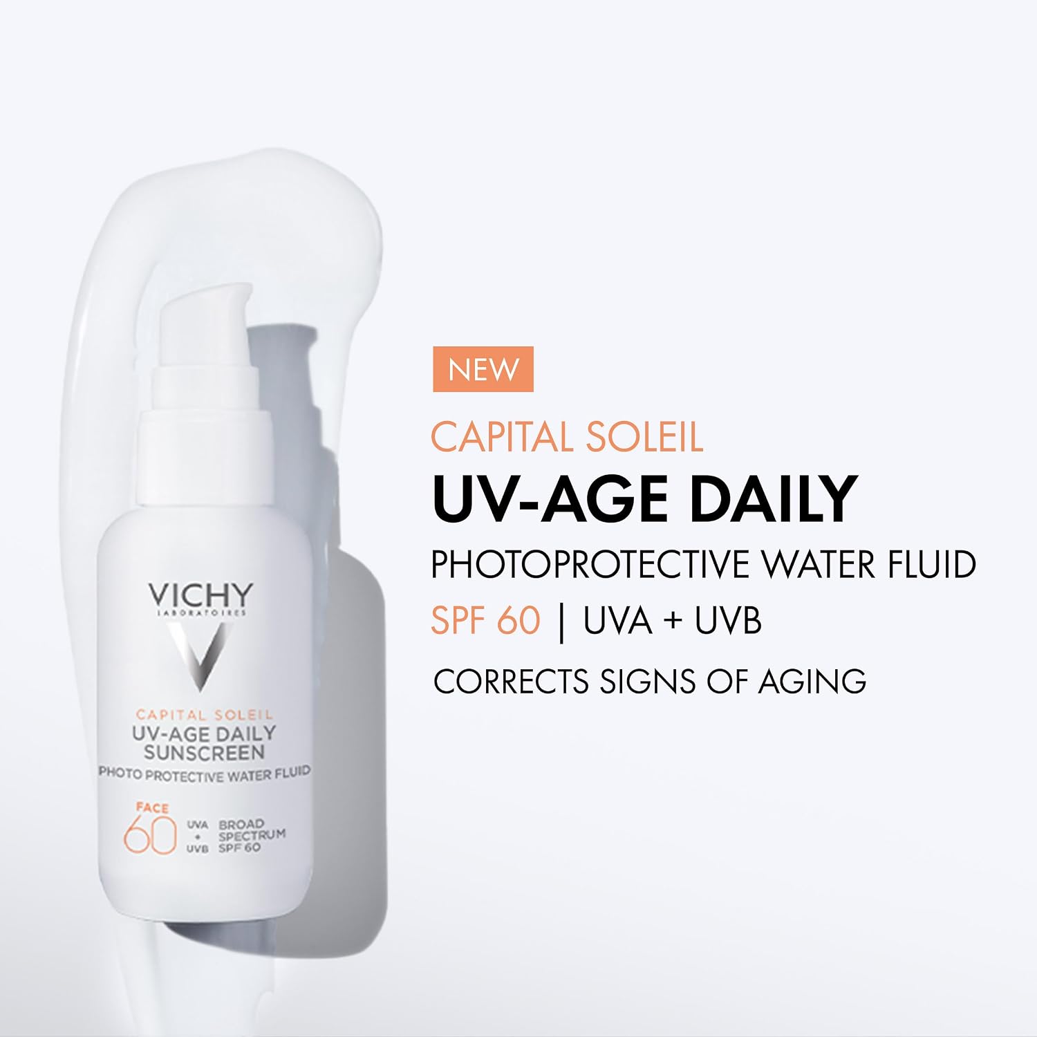 Vichy Capital Soleil UV-Age Daily SPF 60, Anti Aging Sunscreen for Face SPF 60, Hyaluronic Acid + Peptides + Vitamin C, Broad Spectrum Invisible SPF Protection, No White Cast Sunscreen - Image 5