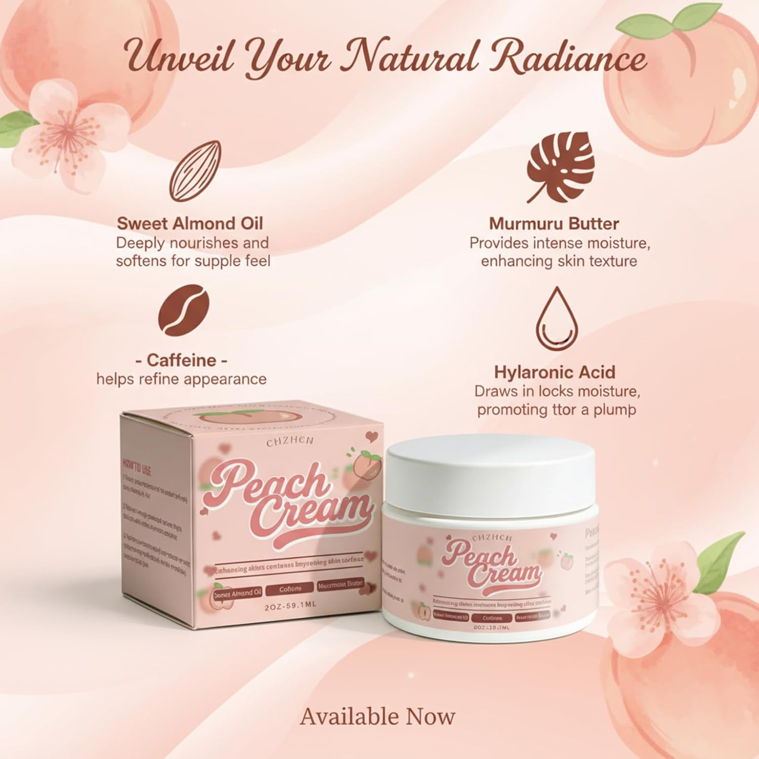 Peach Firming Body Cream - Skin Tightening Lotion Support for Sagging Skin & Cellulite Appearance, Hydrating, Fast-Absorbing Formula, for Legs, Thighs, Hips, Arms, Belly & Butt, 2 fl oz - Image 2