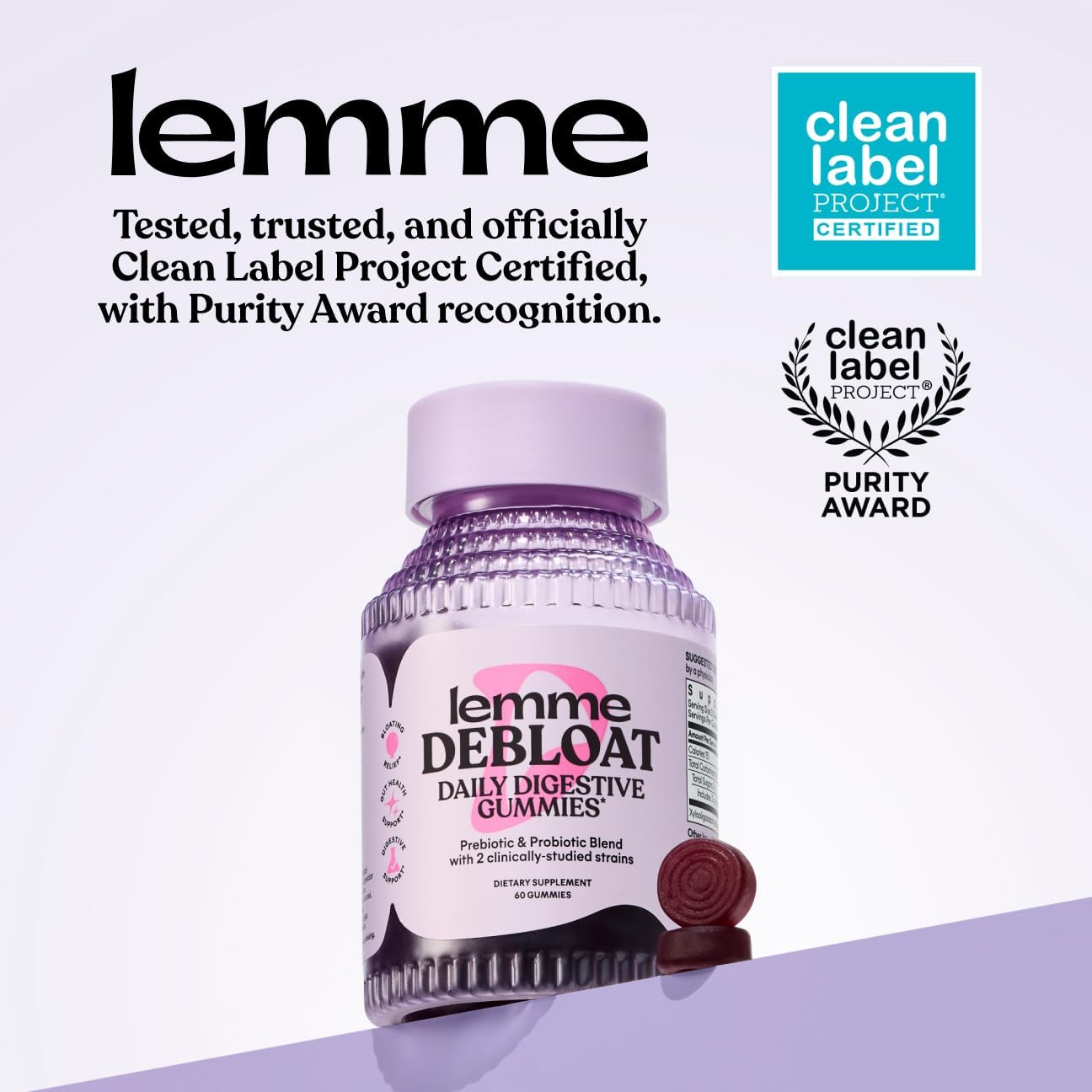 Lemme Debloat - Digestive & Gut Health Gummies with 2 Clinically Studied Probiotics & Prebiotic, Vegetarian, Gluten Free, Non GMO, BlackBerry Flavor (60 Count) - Image 5