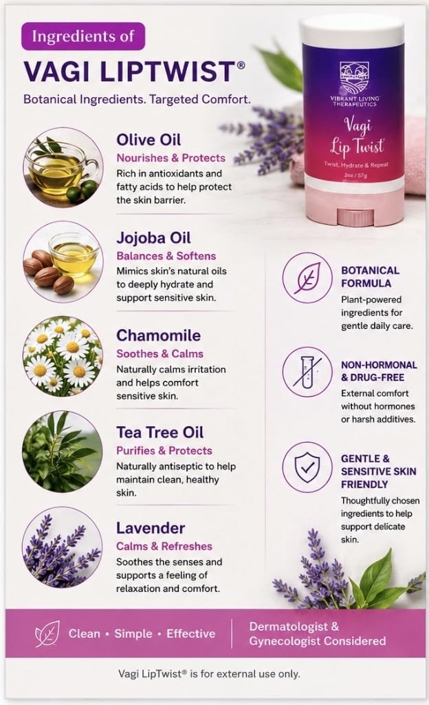 Menopause Intimate Dryness Support | External Vulvar Balm Stick |VagiLiptTwist by VLT| Non-Hormonal Intimate Moisturizer with Meadowfoam, Grapeseed and Chamomile | Discreet, Mess-Free Application - Image 6