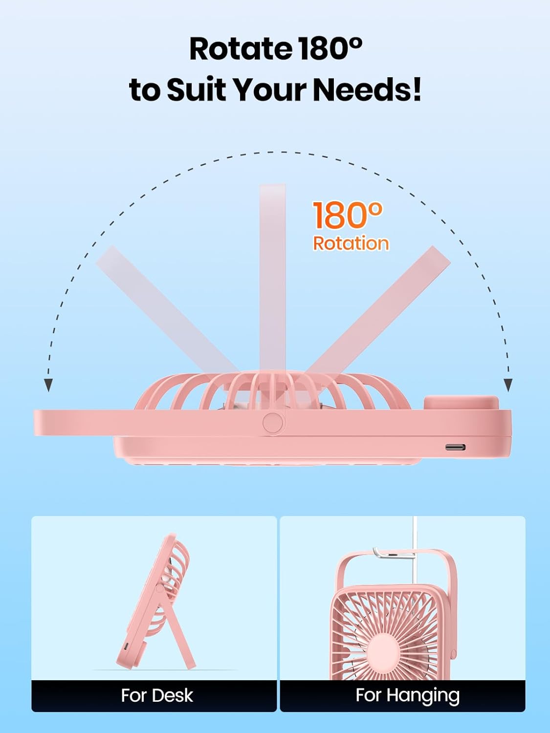 TOPK 2 Pack 5000mAh Portable Desk Fan, Ultra-Thin Rechargeable Battery Operated Fan with Digital Display, Quiet 4-Speed Small Personal Travel Fans for Office, Bedroom, Cruise, Outdoor - Image 8