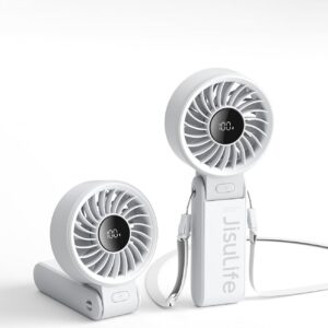 JISULIFE Handheld Fan Life7 – Ultimate Flexibility: Wide & Strong Airflow, 19.5H Max Cooling, 5000mAh Rechargeable, 5-Speed, LED Display, 3 IN 1 Portable Fan for Travel, Concerts, Sports Events(Grey)