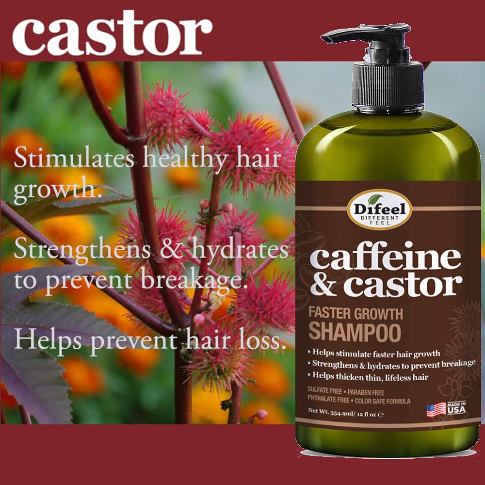 Difeel Caffeine & Castor Faster Growth Shampoo 12 oz., Made with Castor Oil for Hair Growth, Sulfate Free Shampoo - Image 6